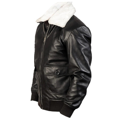 A2 Aviator White Faux Fur Shearling Genuine Sheepskin Leather Jacket For Men