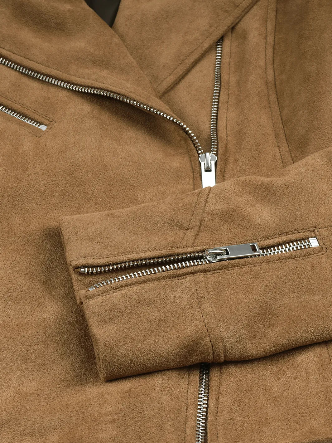 Women's Light Brown Faux Suede Biker Style Jacket