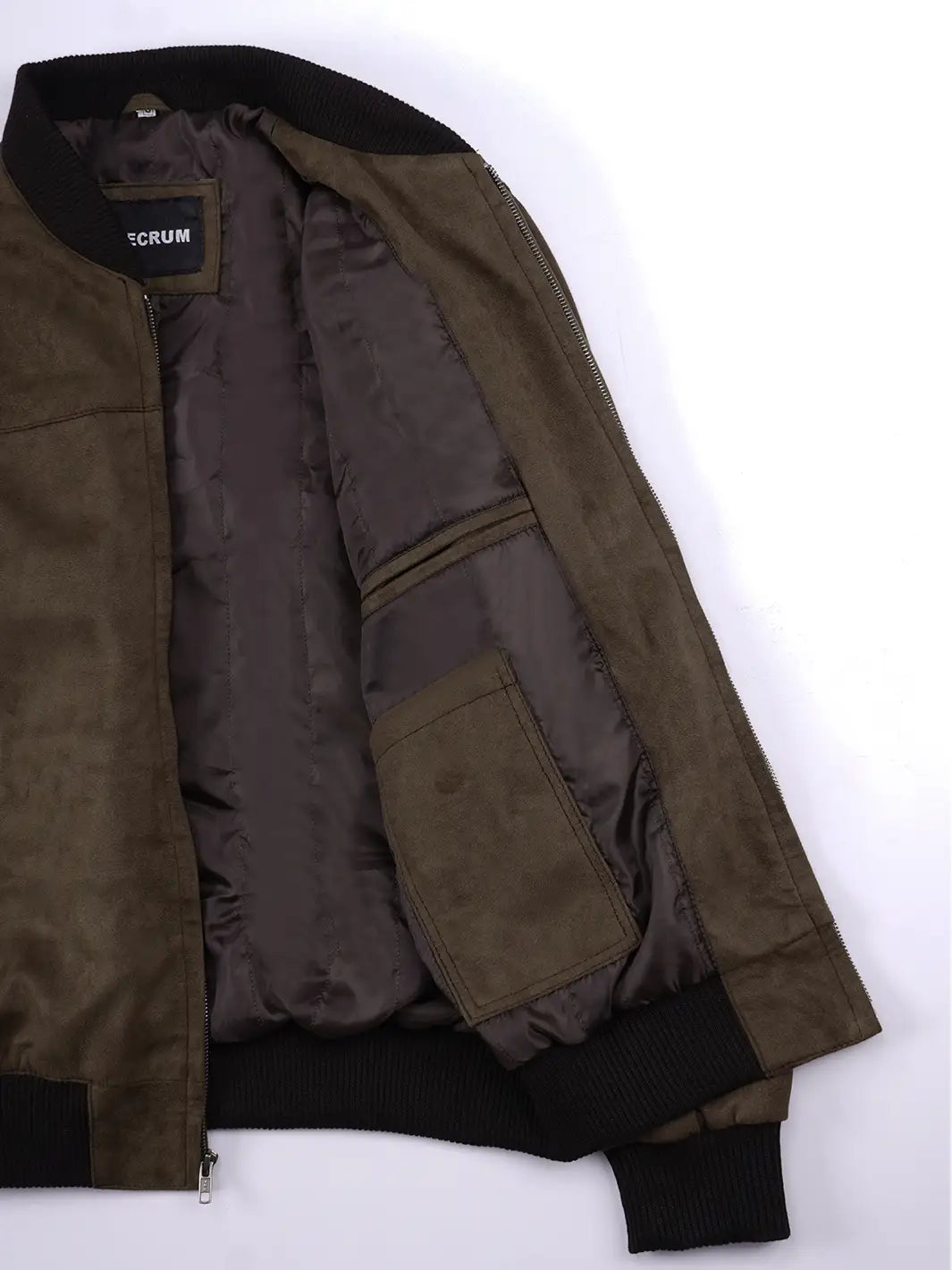 Men's Dark Brown Faux Suede Bomber Jacket