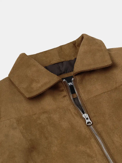 Women's Light Brown Faux Suede Harrington Jacket