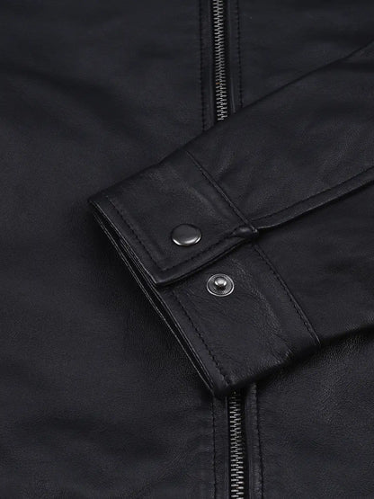 Men's Black Leather Harrington Jacket