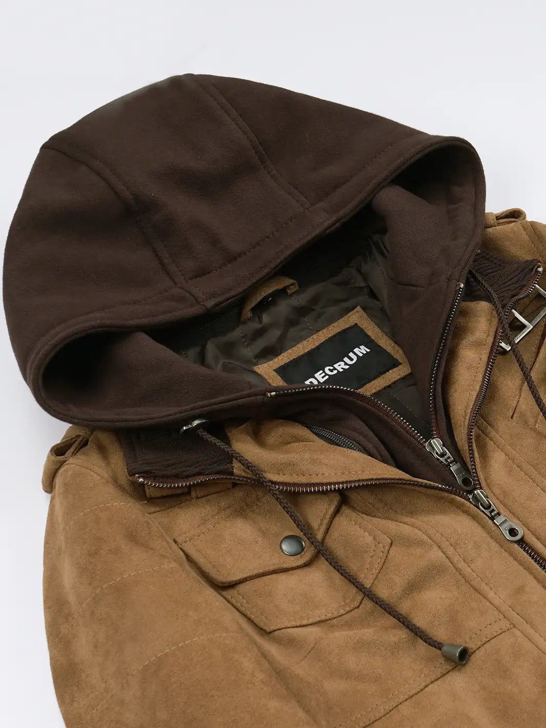 Women's Light Brown Faux Suede Hooded Bomber Jacket