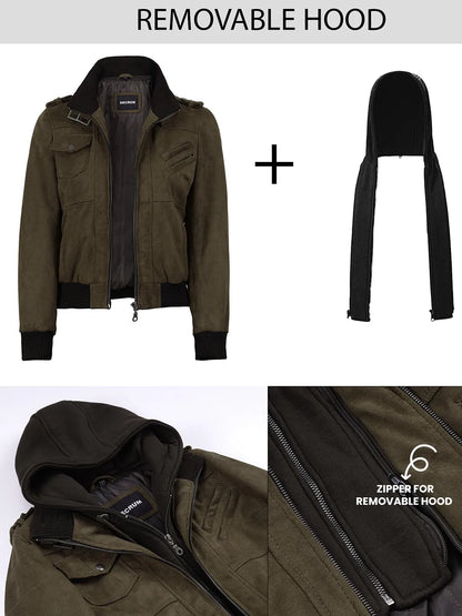 Women's Dark Brown Faux Suede Hooded Bomber Jacket