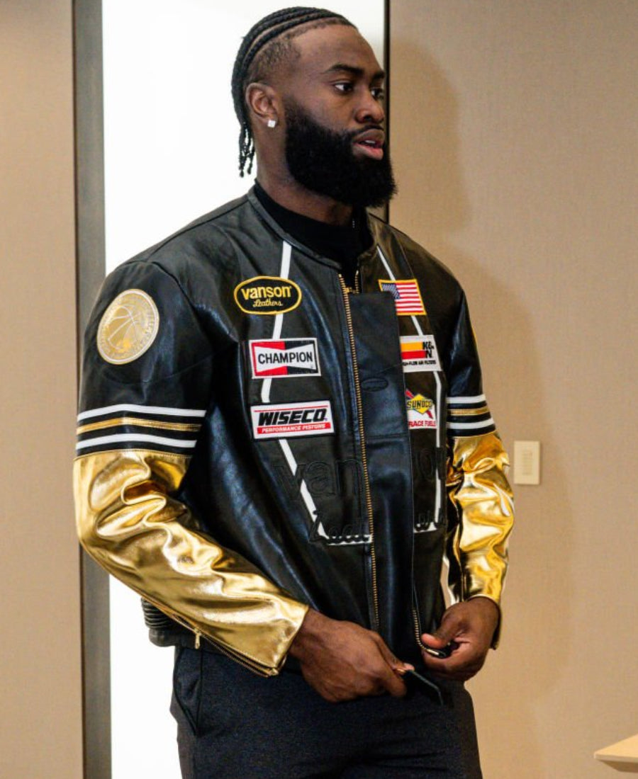 7uice x Vanson Gold Leather Jacket Max Jackets