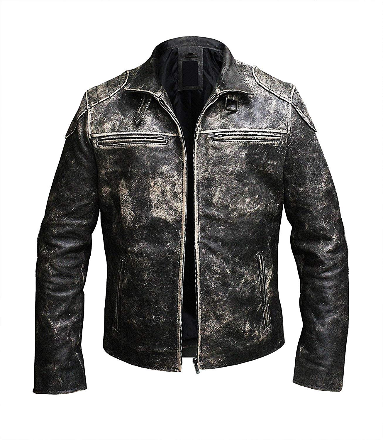 Retro Classic Cafe Racer Distressed Men's Black Genuine Leather Jacket Max Jackets