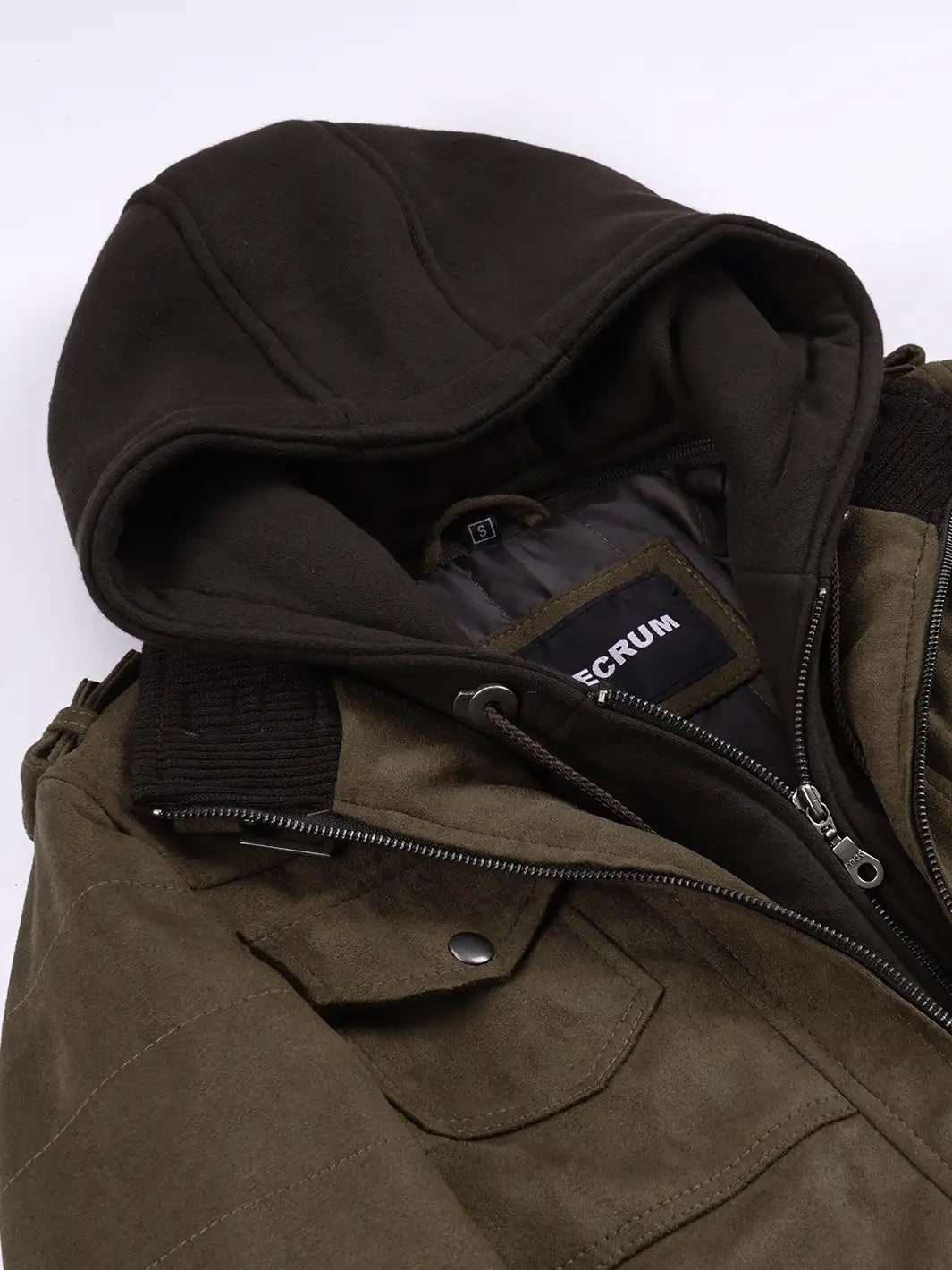 Women's Dark Brown Faux Suede Hooded Bomber Jacket