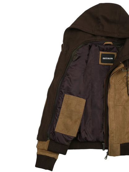 Women's Light Brown Faux Suede Hooded Bomber Jacket
