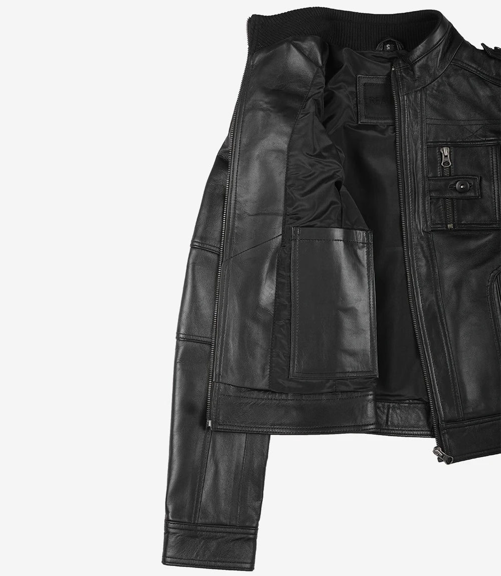 Tavares Womens Black Biker Style Leather Jacket
