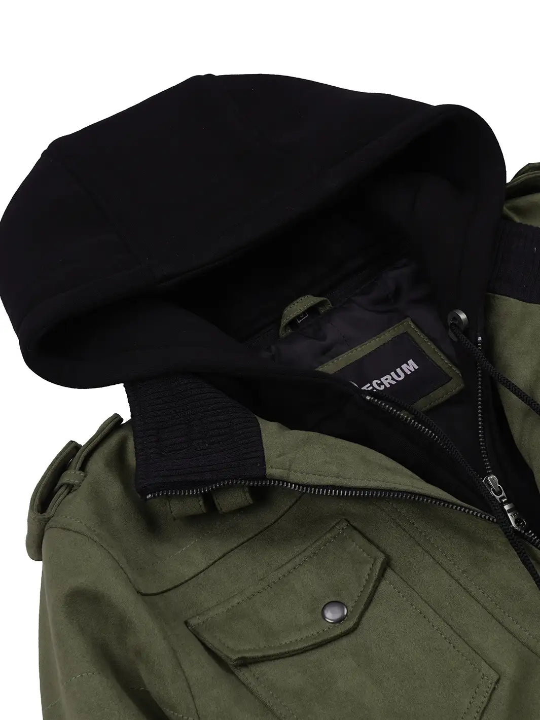 Men's Olive Green Faux Suede Hooded Bomber Jacket