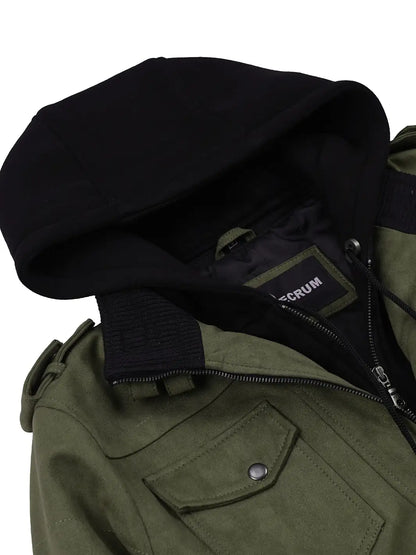 Men's Olive Green Faux Suede Hooded Bomber Jacket