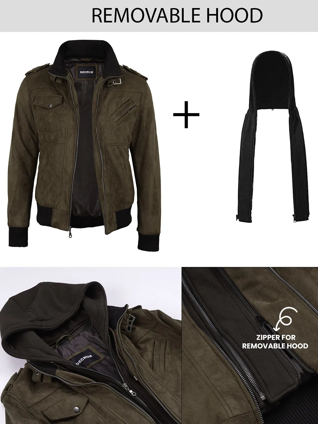 Men's Dark Brown Faux Suede Hooded Bomber Jacket