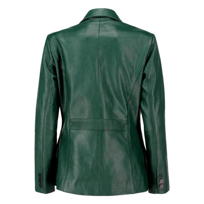 Black Notched-Collar Casual Genuine Sheepskin Leather Blazer for Women