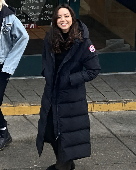 Riley Johnson Happiest Season Black Puffer Hooded Coat