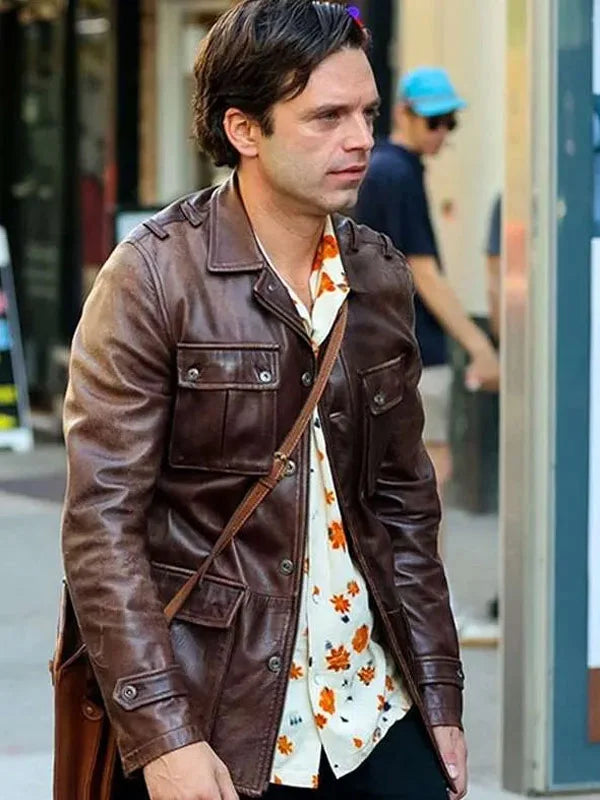 A Different Man Sebastian Stan Brown Leather Jacket Max Jackets