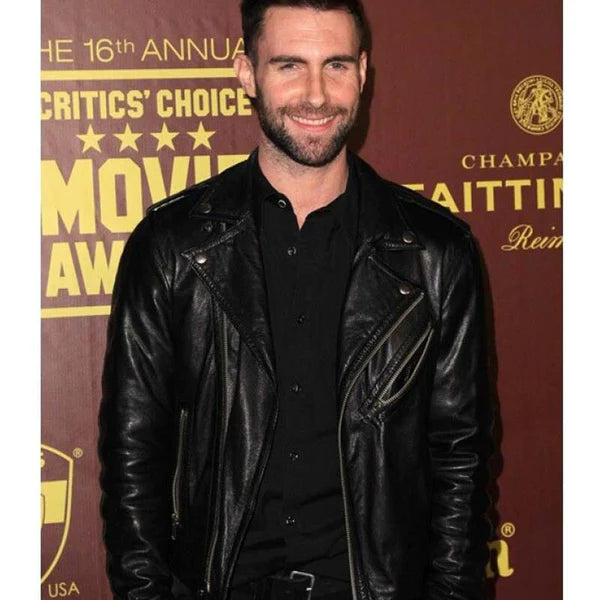 Men's Slim Fit Adam Levine Black Leather Jacket Max Jackets