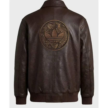 Adidas Chinese New Year Brown Bomber Leather Jacket
