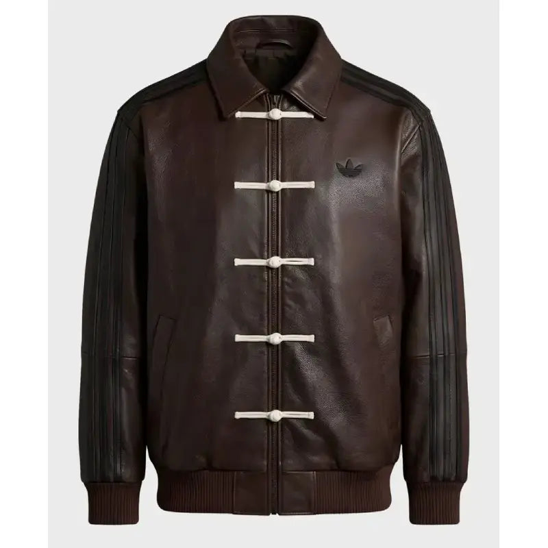 Adidas Chinese New Year Brown Bomber Leather Jacket