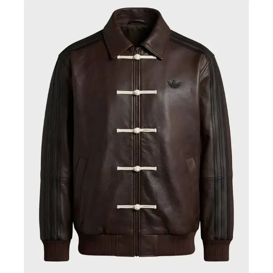 Adidas Chinese New Year Brown Bomber Leather Jacket