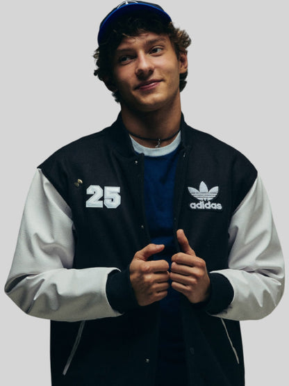 Adidas Kimi Antonelli Class of 2025 Varsity Jacket – Black & White Wool and Leather Max Jackets