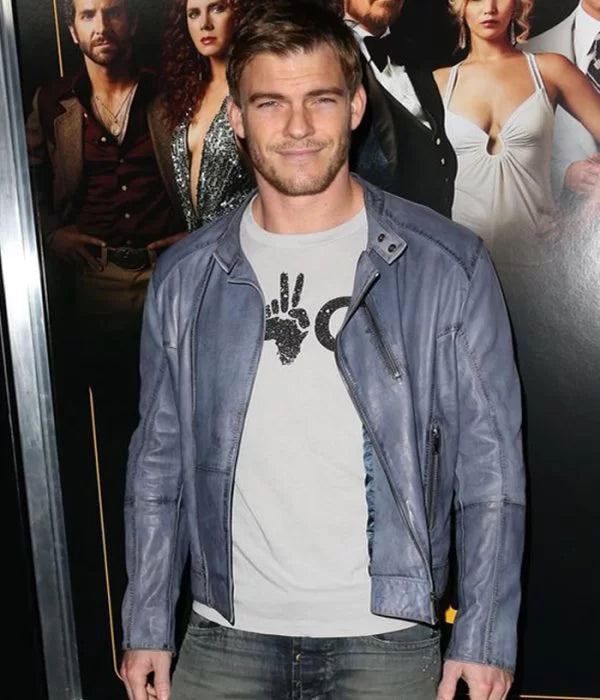 Alan Ritchson Biker Blue Leather Jacket Max Jackets