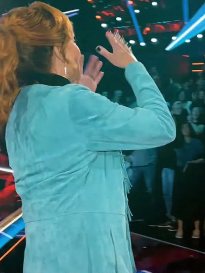 The Voice S28 Reba McEntire Blue Fringe Coat