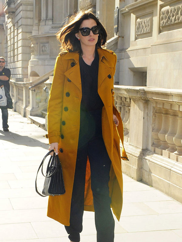 Anne Hathaway Chic Yellow Trench Coat London Max Jackets