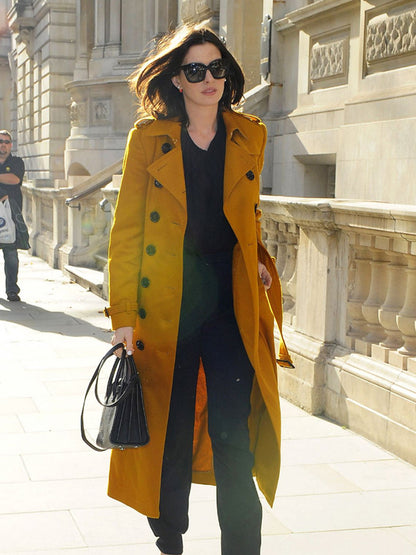 Anne Hathaway Chic Yellow Trench Coat London Max Jackets
