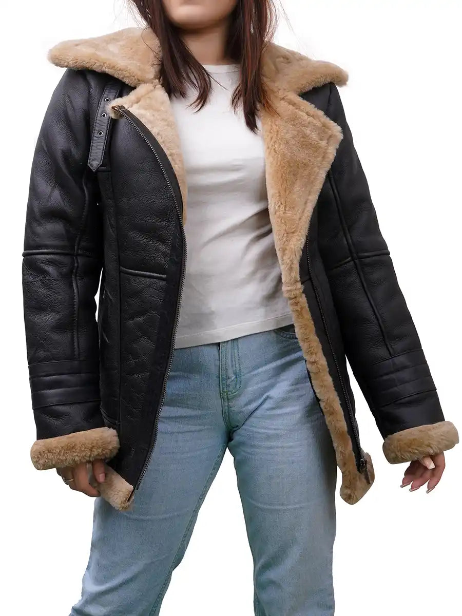Annie Black Leather Shearling Jacket Max Jackets