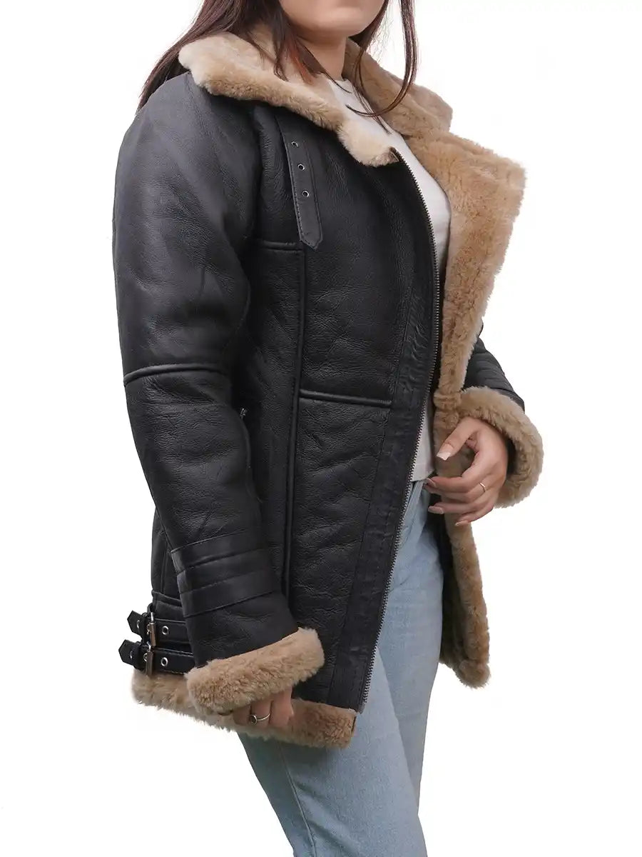 Annie Black Leather Shearling Jacket Max Jackets