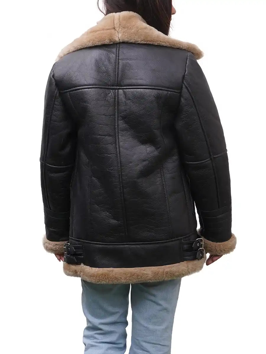 Annie Black Leather Shearling Jacket Max Jackets