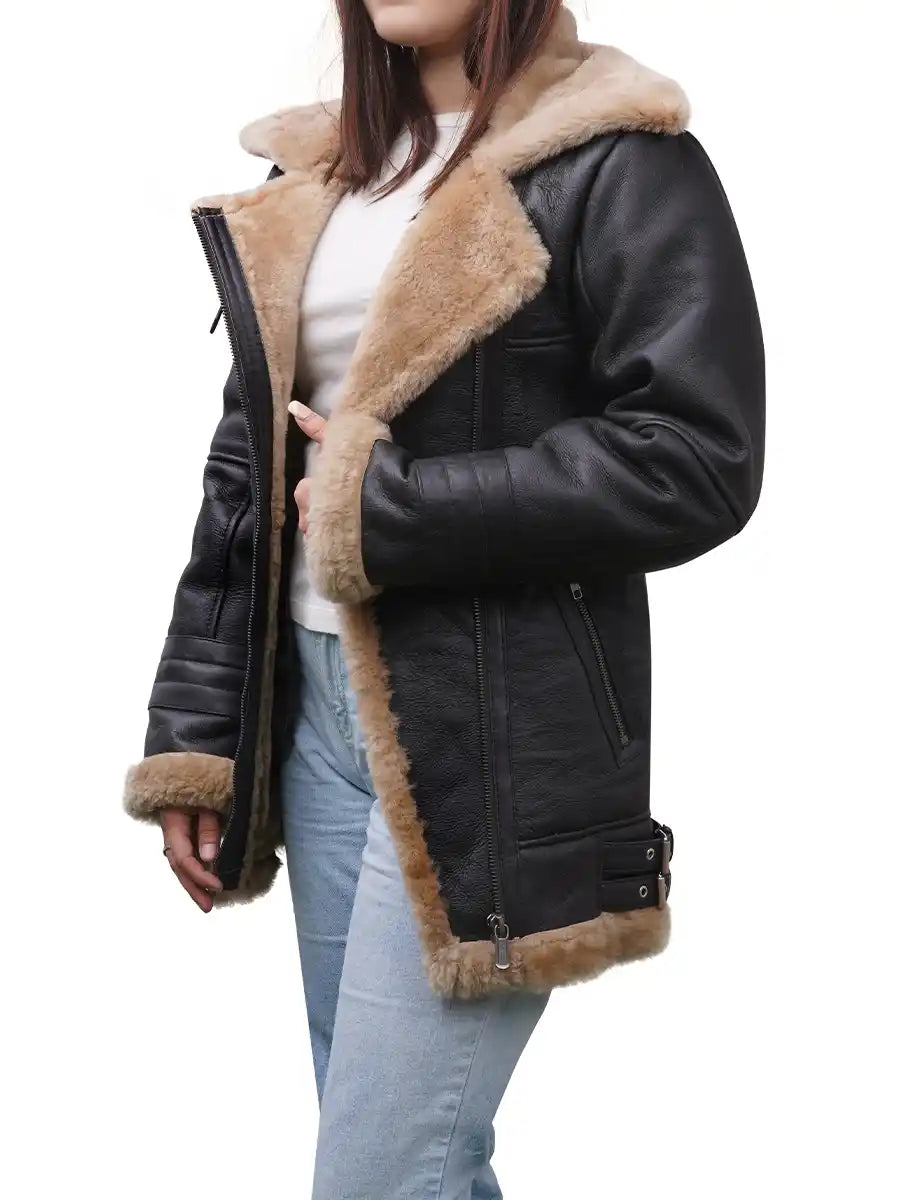 Annie Black Leather Shearling Jacket Max Jackets