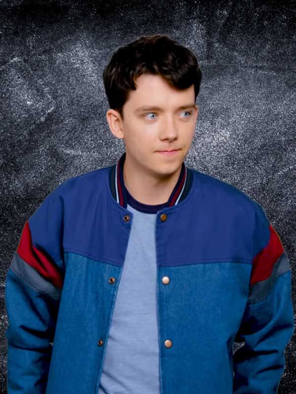 Asa Butterfield Education Blue Varsity Jacket Max Jackets