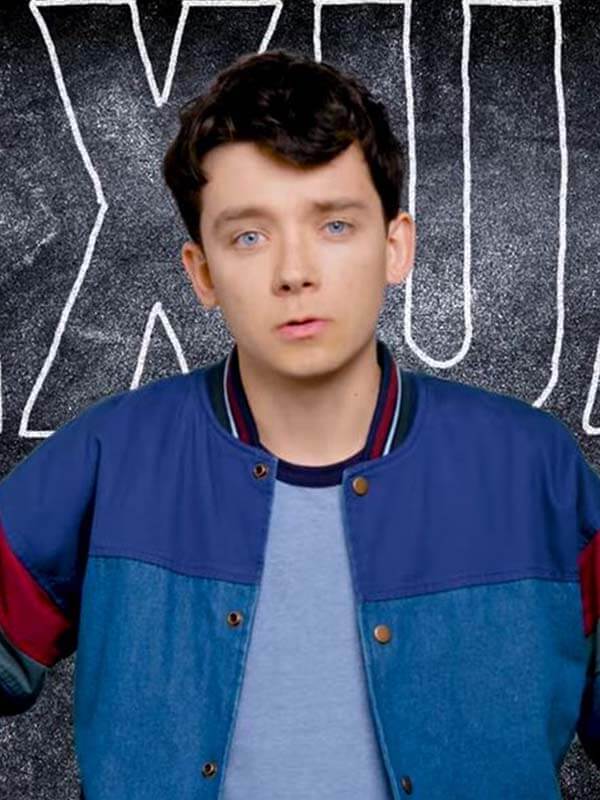 Asa Butterfield Education Blue Varsity Jacket Max Jackets