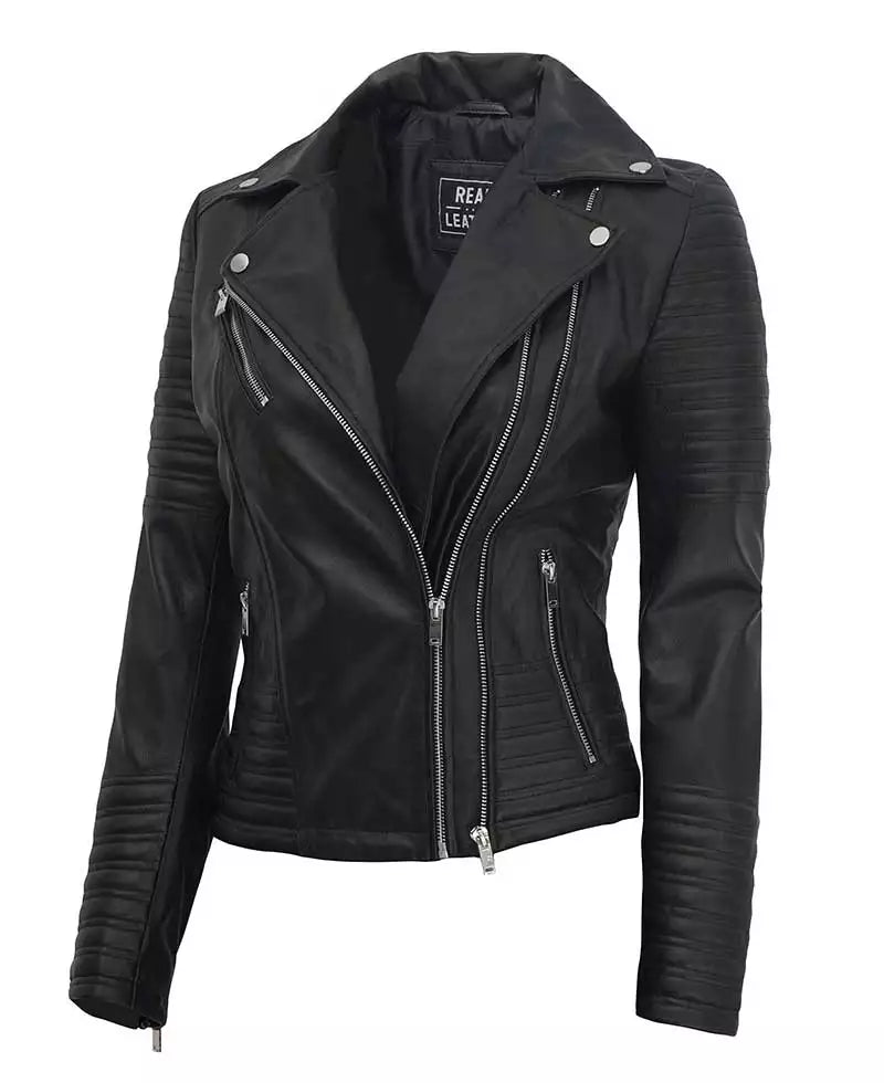 Women's Real Leather Black Asymmetrical Biker Style Jacket