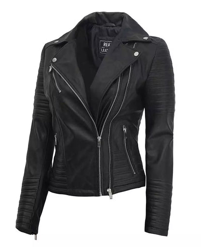 Women's Real Leather Black Asymmetrical Biker Style Jacket