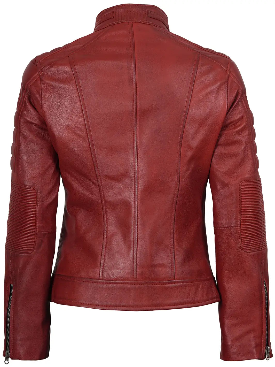 Austin Womens Red Cafe Racer Style Leather Jacket
