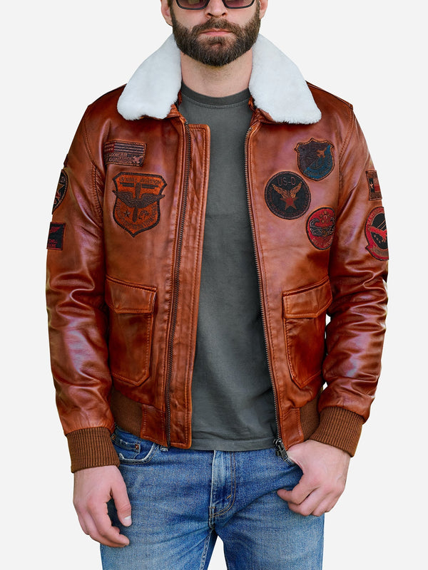 Bradley Brown Military Patches Leather Jacket Max Jackets
