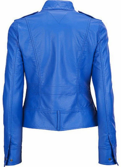 Womens Real Lambskin Royal Blue Leather Jacket With Zipper & Pocket Max Jackets