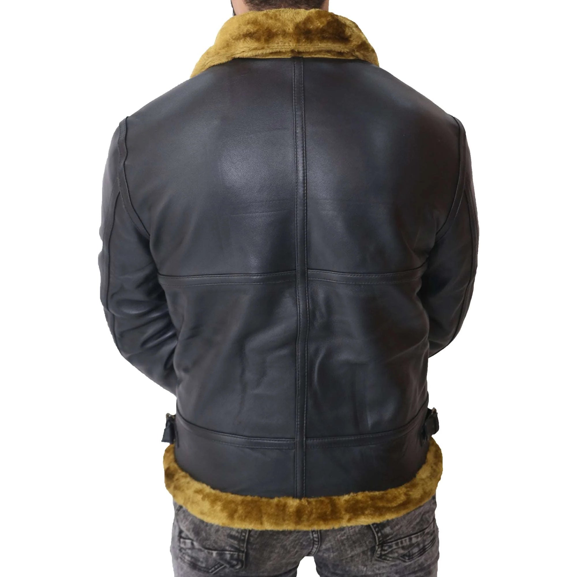 B3 Bomber Men's Real Shearling Black Winter Leather Jacket Max Jackets