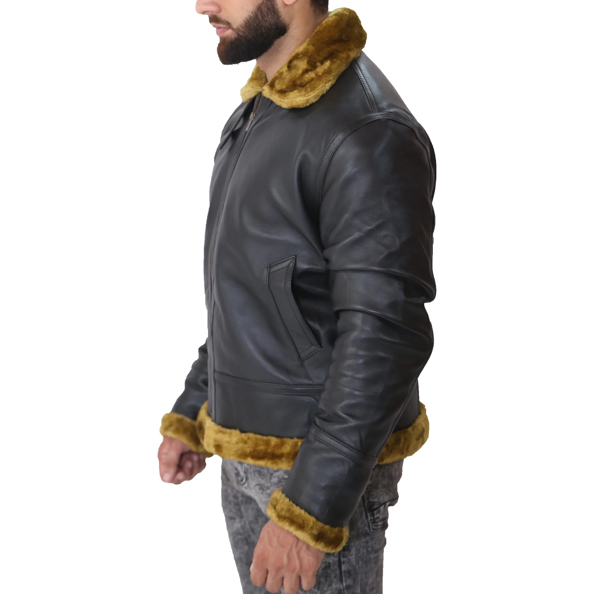 B3 Bomber Men's Real Shearling Black Winter Leather Jacket Max Jackets