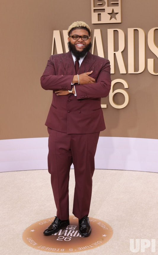 Druski At The Bet Awards 2026 Burgundy Double Breasted Louis Vuitton Suit