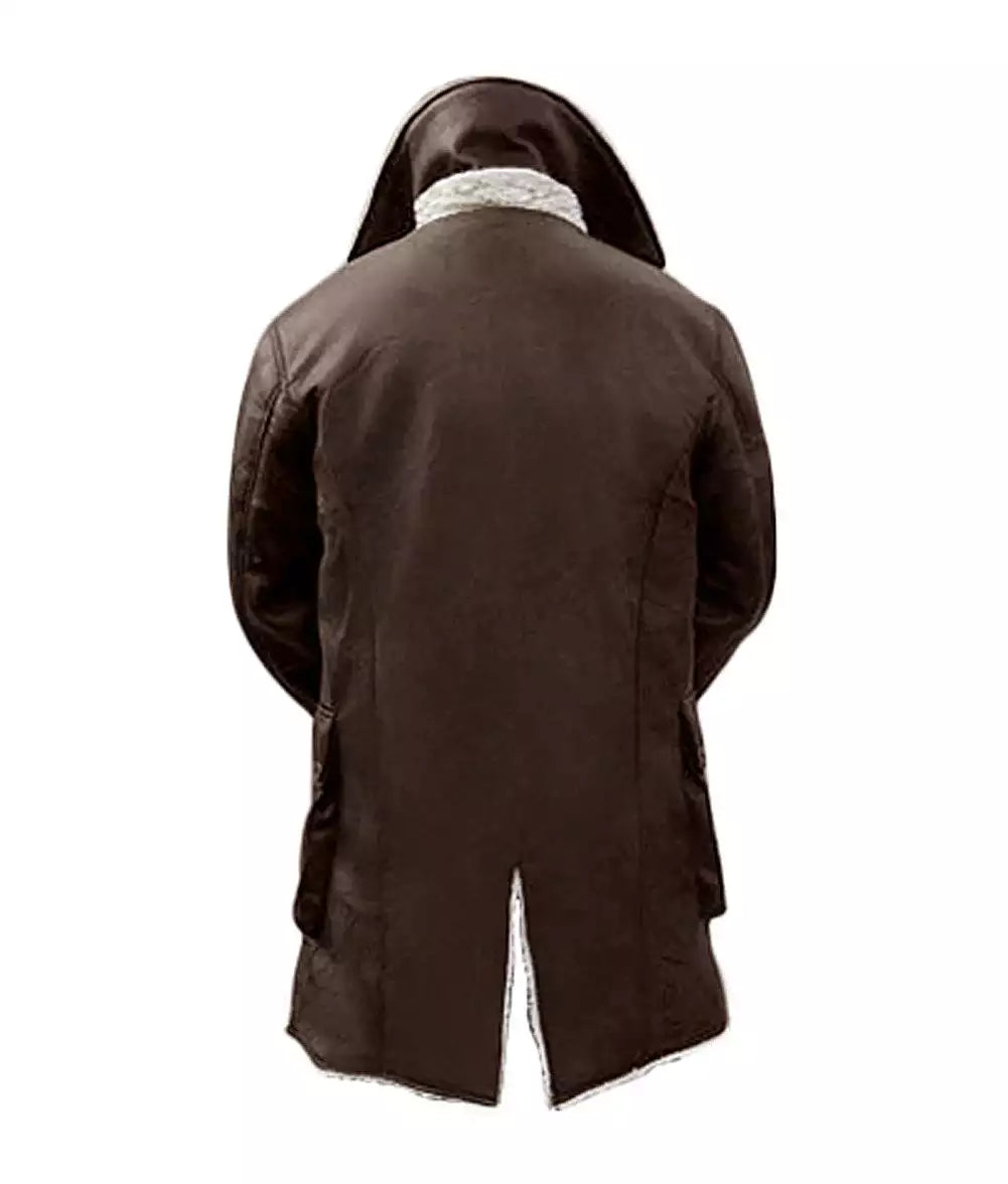 Men's Brown Bane Sherpa Leather Coat - Swedish Winter Coat