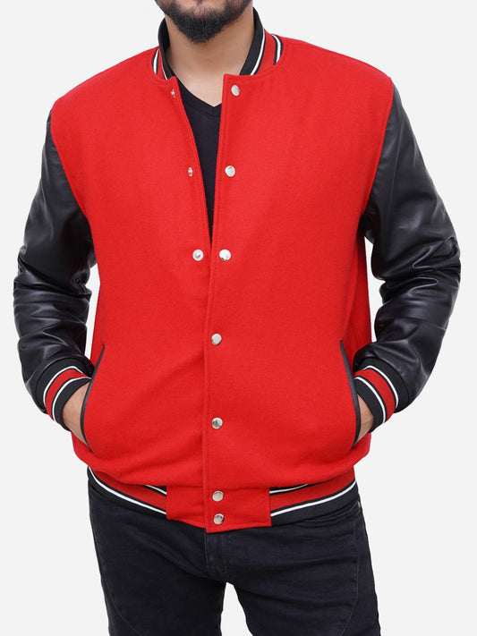 Izael Wool Blended Red and Black Varsity Jacket Max Jackets