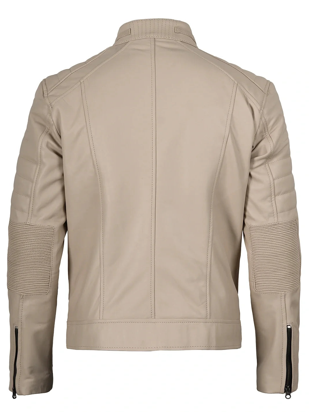 Mens Beige Cafe Racer Style Leather Jacket