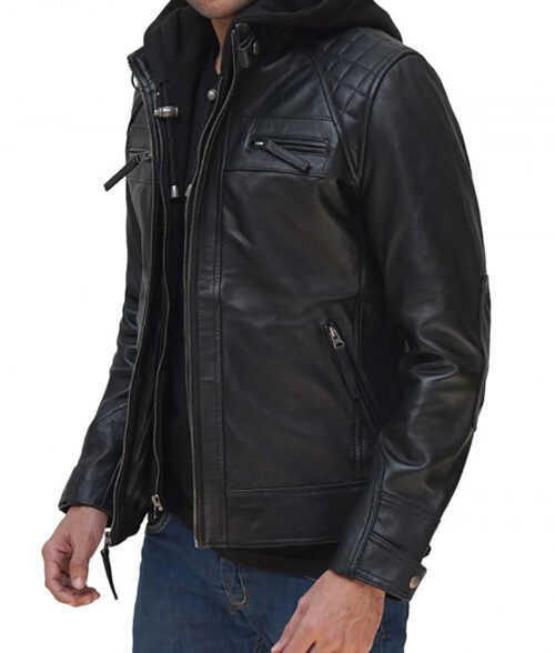 Benedict Men’s Hooded Leather Racer Jacket Max Jackets