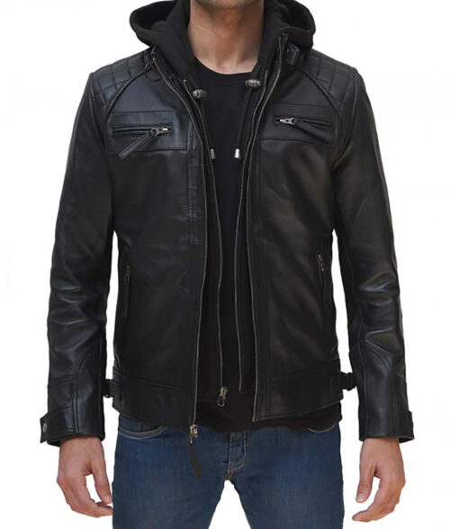 Benedict Men’s Hooded Leather Racer Jacket Max Jackets