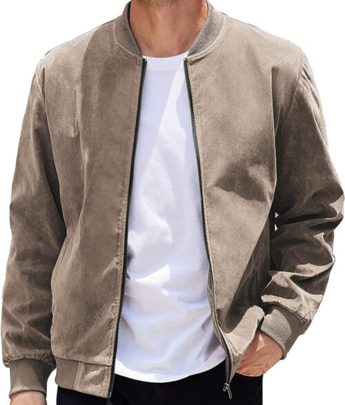 Benjamin Men’s Everyday Khaki Suede Bomber Jacket Max Jackets