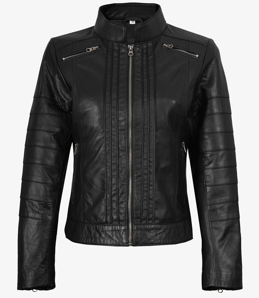 Bergamo Womens Black Biker Style Leather Jacket
