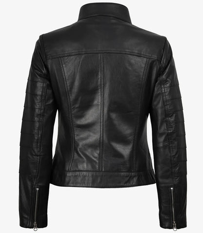 Bergamo Womens Black Biker Style Leather Jacket