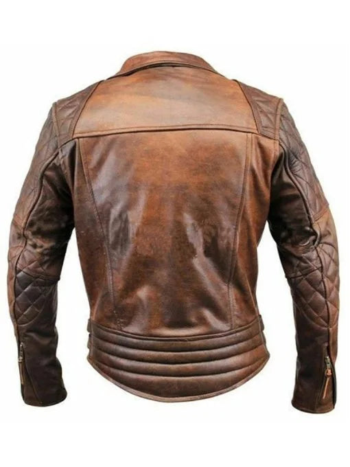 Men Biker Cafe Racer Distressed Brown Leather Jacket Max Jackets